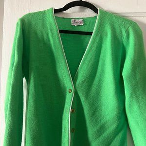 Green Vintage Cardigan with pink trim